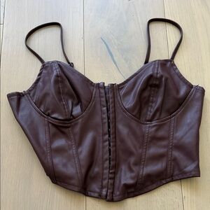 Faux Leather Brown Bustier Crop Top